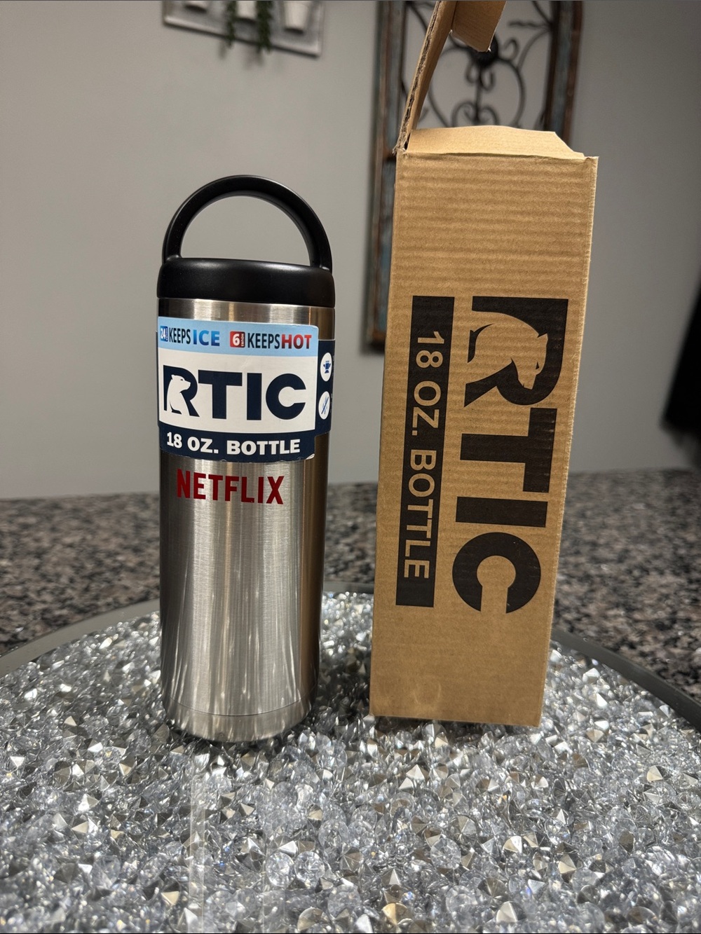 RTIC 18 oz Stainless Steel Bottle - Silver with Black Lid (Netflix Edition)